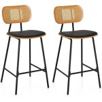 Costway tabourets de bar lot de 2 en mtal, sige en simili cuir, chaise haute bar hauteur d?assise 65, ...