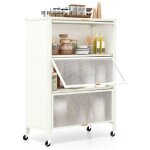 Tagère de cuisine à 4 niveaux avec portes rabattables, support de micro - ondes en métal sur roulettes ... Tagère de cuisine à 4 niveaux avec portes rabattables, support de micro - ondes en métal sur roulettes ...