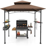 Costway - tonnelle pour barbecue 242 x 153 cm, 2 etag�res lat�rales, panier de rangement, crochets de ...