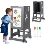 Costway - tour d'apprentissage enfant avec hauteur rglable & tableau, tour d'observation montessori ...