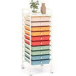 Tour de rangement, desserte  roulettes avec 10 tiroirs, chariot de rangement stable solide, 4 roulettes ...
