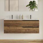 Cosyneo - meuble de salle de bain 120cm avec plan double vasque - 2 tiroirs - sans miroir - tabaco (chêne ... Cosyneo - meuble de salle de bain 120cm avec plan double vasque - 2 tiroirs - sans miroir - tabaco (chêne ...
