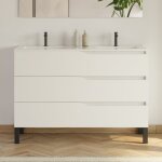 Cosyneo - meuble de salle de bain 120cm avec plan double vasque - 3 tiroirs - sans miroir - blanc - mata ... Cosyneo - meuble de salle de bain 120cm avec plan double vasque - 3 tiroirs - sans miroir - blanc - mata ...