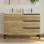 Cosyneo - meuble de salle de bain 120cm avec plan double vasque - 3 tiroirs - sans miroir - madera miel ... Cosyneo - meuble de salle de bain 120cm avec plan double vasque - 3 tiroirs - sans miroir - madera miel ...