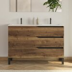 Cosyneo - meuble de salle de bain 120cm avec plan double vasque - 3 tiroirs - sans miroir - tabaco (chêne ... Cosyneo - meuble de salle de bain 120cm avec plan double vasque - 3 tiroirs - sans miroir - tabaco (chêne ...