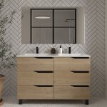 Meuble de salle de bain 140cm double vasque - 6 tiroirs - madera miel (bois clair) - mata
