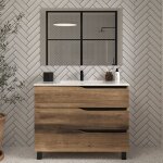 Cosyneo - meuble de salle de bain 90cm simple vasque - 3 tiroirs - tabacco (ch�ne fonc�) - mata