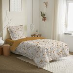 Coton pur - parure de couette r�versible pour lit 90 x 190 cm agathe moutarde
