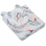 Couette ours en peluche avec rembourrage et oreiller profil - ensemble 2 pices - oiseaux bleus