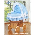 Couffin � capuche - bellamy naturel + literie bleu et blanc