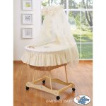 Couffin mo�se avec baldaquin ? panier en osier tress� ? matelas premium hypoallerg�nique 80x45cm ? roulettes ...