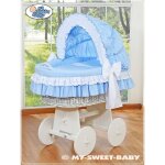 Couffin mo�se � capuche - bellamy blanc + literie bleu et blanc