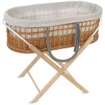 Couffin moïse en osier boho avec support et doublure en mousseline - gris Couffin moïse en osier boho avec support et doublure en mousseline - gris