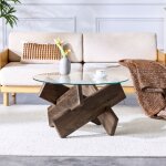 Couleur bois de noyer table basse ronde en mdf et verre disponible en : structure en bois originale en ...