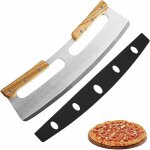Jamais utilis] coupe pizza, couteau  pizza en acier inoxydable 35cm avec manche en bois, coupe - pizza ...