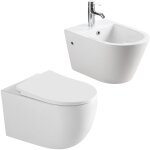 Couple de sanitaires suspendu rimless sans bride, ligne ronde avec abattant soft - close inclus horow ... Couple de sanitaires suspendu rimless sans bride, ligne ronde avec abattant soft - close inclus horow ...