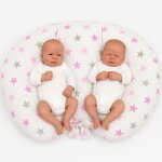 Coussin d'allaitement double + housse amovible - étoiles grises et roses Coussin d'allaitement double + housse amovible - étoiles grises et roses