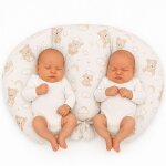 Coussin d'allaitement pour jumeaux + housse amovible - ours en peluche beige avec arc - en - ciel