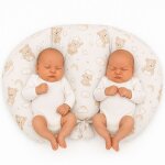 Coussin d'allaitement pour jumeaux + housse amovible - ours en peluche beige avec arc - en - ciel