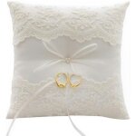 Coussin pour alliances avec dentelle et fleur, coussin pour anneaux brod�s floraux blanc