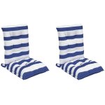 Coussins de chaise � dossier bas lot de 2 rayures bleu / blanc vidaxl