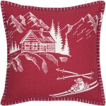 Coussin chalet montagne en coton rouge 45x45 cm
