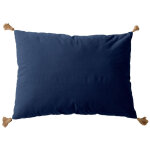 Coussin d�co uni � pompons  panama  50x70cm bleu marine