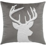 Coussin d�houssable 45 x 45 cm ? velours uni & imitation fourrure ? motif cerf - 45x45cm - gris anthracite ...