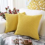 Coussin et housse de coussin granules jaune lot de 2, velours c�tel� doux d�coratif carr� housse de coussin ...
