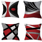 Coussin, housses de coussin - moderne - rayures rouges - grises - en acrylique grasse - grises - d�coratives ...