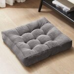 Coussin de mditation carr pour adultes, coussins en velours ctel gris capitonn pour yoga en plein ...
