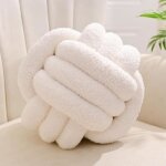 Coussin noeud blanc laiteux, coussin rond balle decoration chambre, coussin deco salon aesthetic, coussin ...