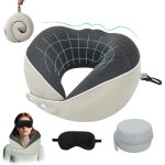 Coussin nuque voyage avec masque 3d + bo�te eva, usage avion / voiture / train / bureau, beige