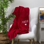 Coussin et plaid 120x150 cm polyester forme de coeur amour toujours rouge