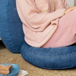 Coussins de sol ronds en liquidation (42�42 cm, gris), style futon pour salon / balcon / chambre