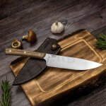 Couteau de cuisine bps knives rosemary en acier inoxydable 5cr14mov, bois de noyer, �tui en cuir marron ...