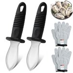 Couteau huitre - 2 couteau a huitre avec 2 paires de gants de protection, couteaux en acier inoxydable, ...