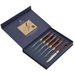 Couteaux de table - coffret 6 pices - acier inoxydable - manche en bois de palissandre - ergonomique ...
