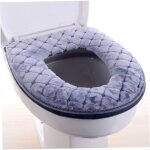 Couvercle si�ge wc mollet, fermeture �clair, lavable, gris, salle de bain.