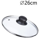 Couvercle en verre de rechange pour pan �16 - 18 - 20 - 22 - 24 - 26 - 30 - 32cm bouton noir - diam�tre ...