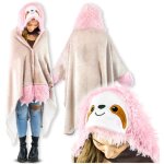 Couverture avec boutons, capuche, manches, paresseux, rose, boutonn�e, chaude