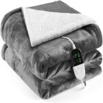 Couverture chauffante flanelle 155x180cm, plaid chauffant avec 6 niveaux de dhaleur, minuterie 10h, chaleur ...
