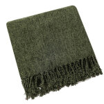 Couverture en chenille douce, style boh�me, id�ale pour un canap�, un fauteuil ou un lit, vert olive, ...