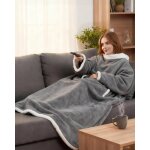 Couverture double �paisseur 170x120 cm, flanelle avec manches et poches, gris