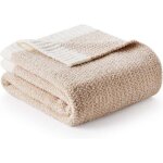 Couverture en microfibre beige m�lang�e de luxe, r�versible, ultra douce, chaude et confortable, en maille ...
