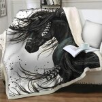 Couverture polaire 150x200 cm animal noir cheval, microfibre moelleuse pour lit canap�