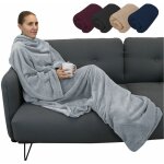 Couverture polaire plaid intgral avec manches et poche - adulte 210 x 140 cm - gris - vivezen