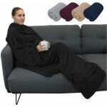 Couverture polaire plaid intgral avec manches et poche - adulte 210 x 140 cm - noir vivezen