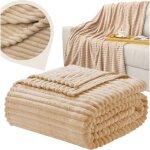 Couverture raye 160x200 cm plaid couvre - lit fauteuil beige cadeau anniversaire