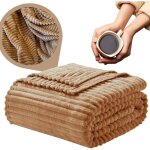 Couverture raye marron gaufre 200x220 cm plaid lit fauteuil cadeau chaleureux